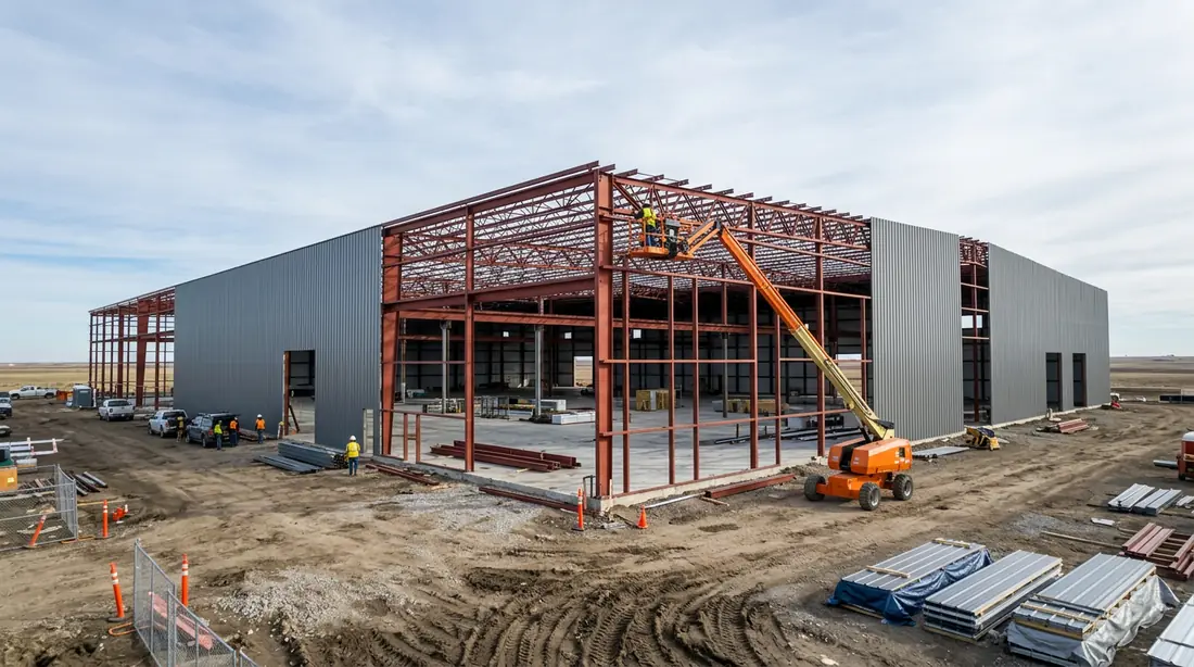 A metal commercial building going up