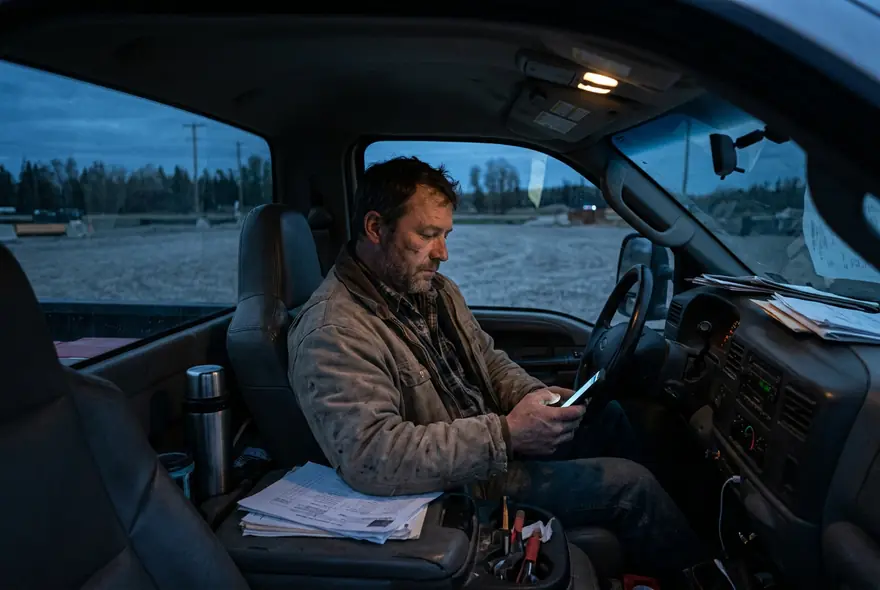 A builder sitting in his truck with nothing on the schedule