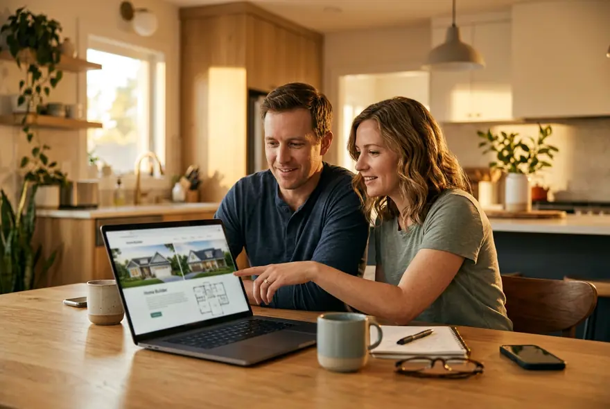 A couple planning a build at their kitchen table